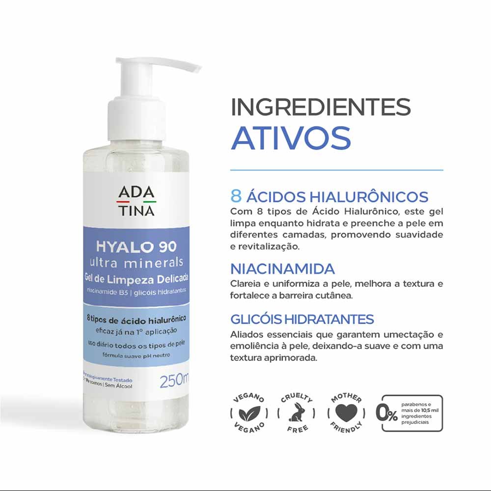 Gel de Limpeza Facial Hidratante Ada Tina Hyalo 90 Ultra Minerals 250ml 5