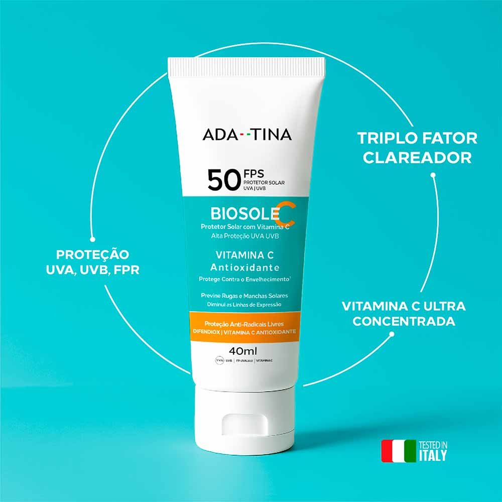 Protetor Solar Facial Clareador Ada Tina Biosole C FPS50 40ml 2