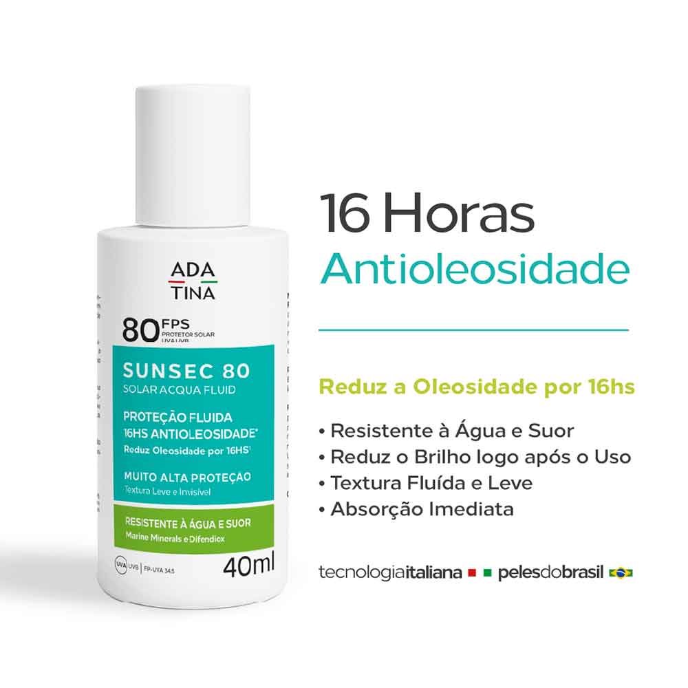 Protetor Solar Fluido Ultraleve Ada Tina Sunsec Acqua Fluid FPS80 40ml 3