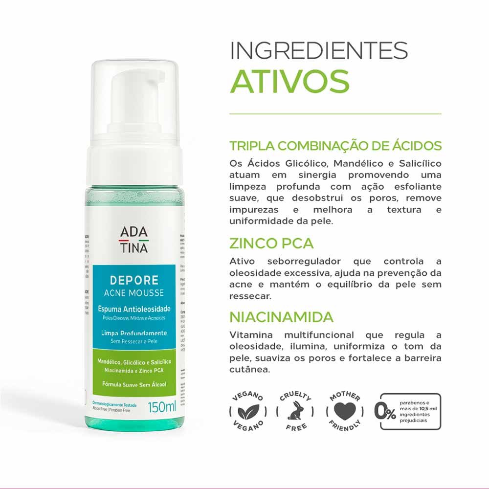 Espuma de Limpeza Facial Ada Tina Depore Acne Mousse 250ml 3