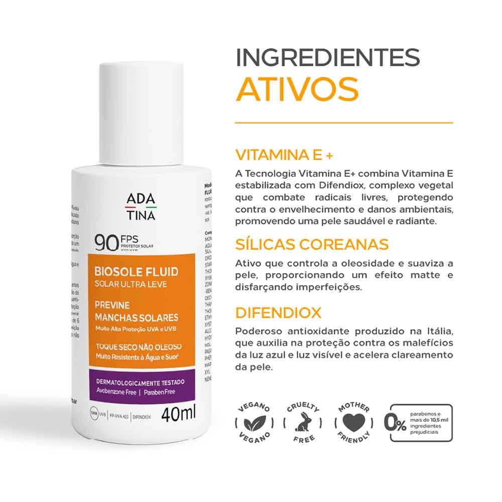 Protetor Solar Ada Tina Biosole Fluid Solar Ultra Leve FPS90 40ml 4
