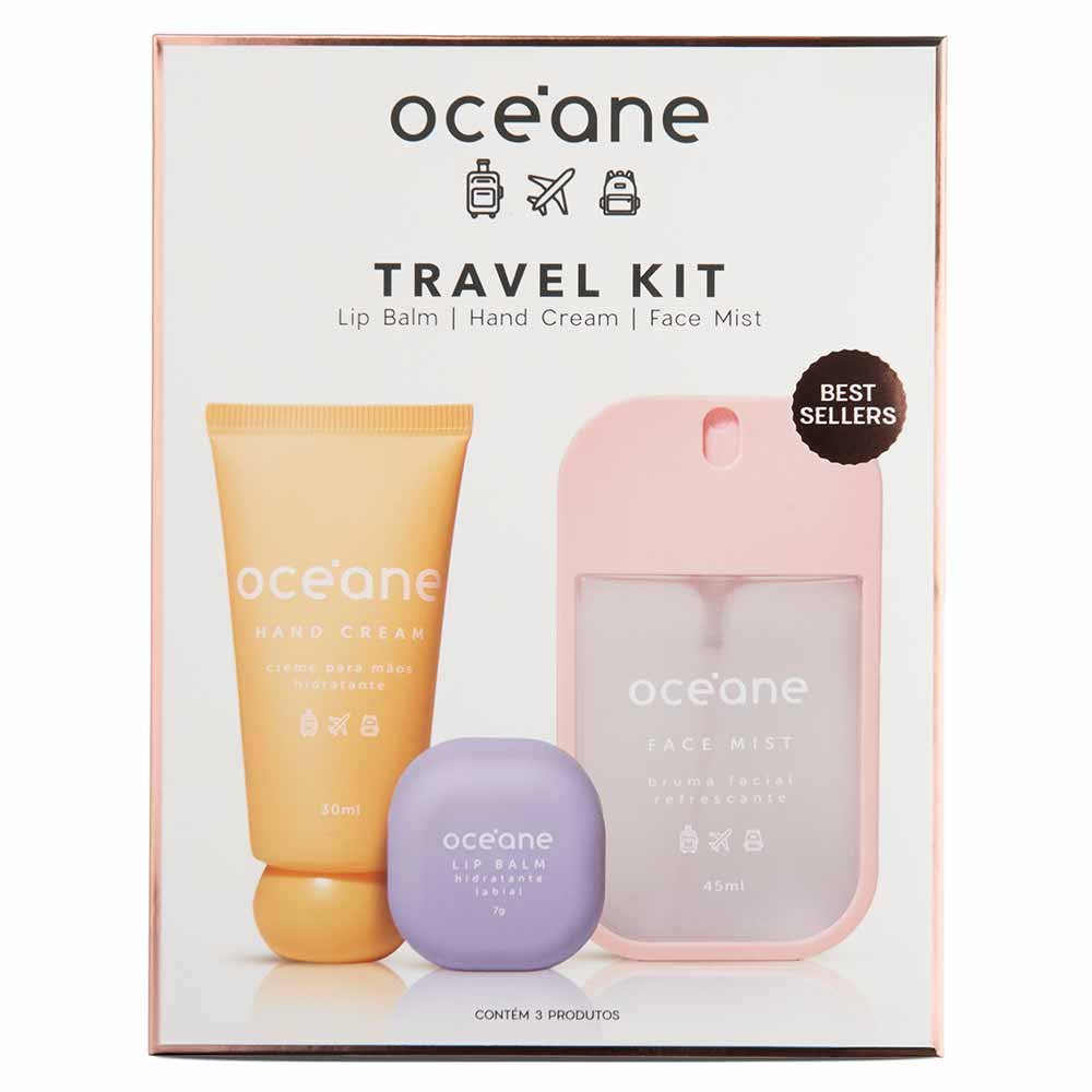 Océane Essencial Travel Kit - Creme de Mão + Bruma Facial + Bálsamo Labial