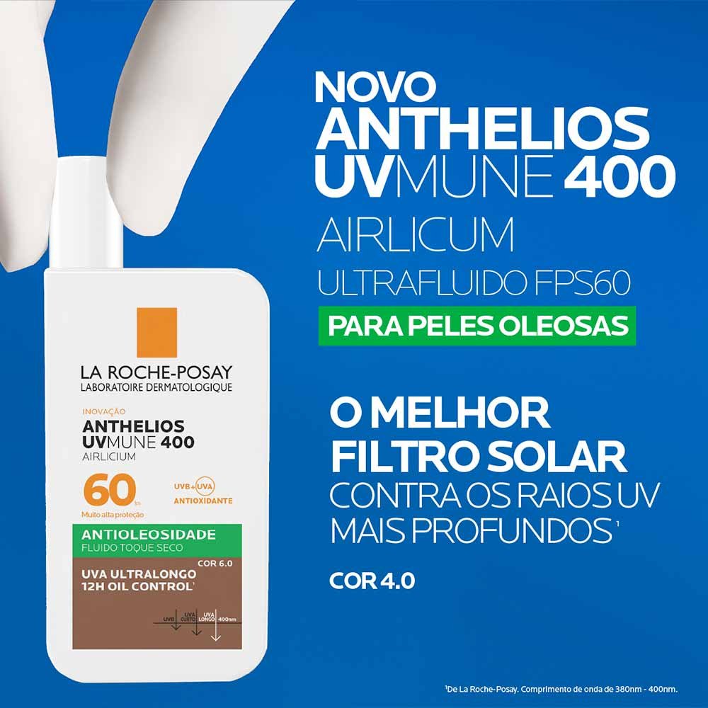 Protetor Solar Facial La Roche-Posay Anthelios UVMune 400 Airlicium FPS60 40ml Cor 6.0 4