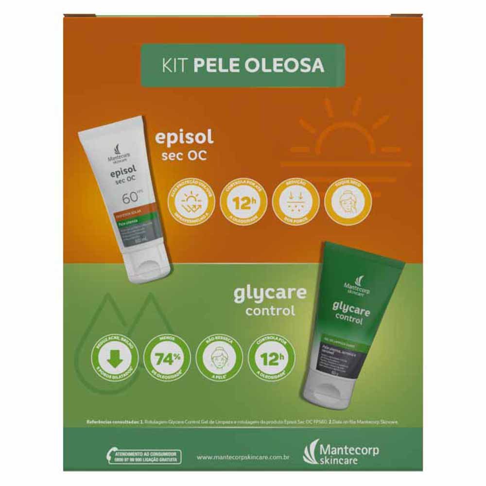 Episol Pele Oleosa Kit - Protetor Solar Sec Oc FPS60 + Gel de Limpeza Glycare Control ÚNICO 2