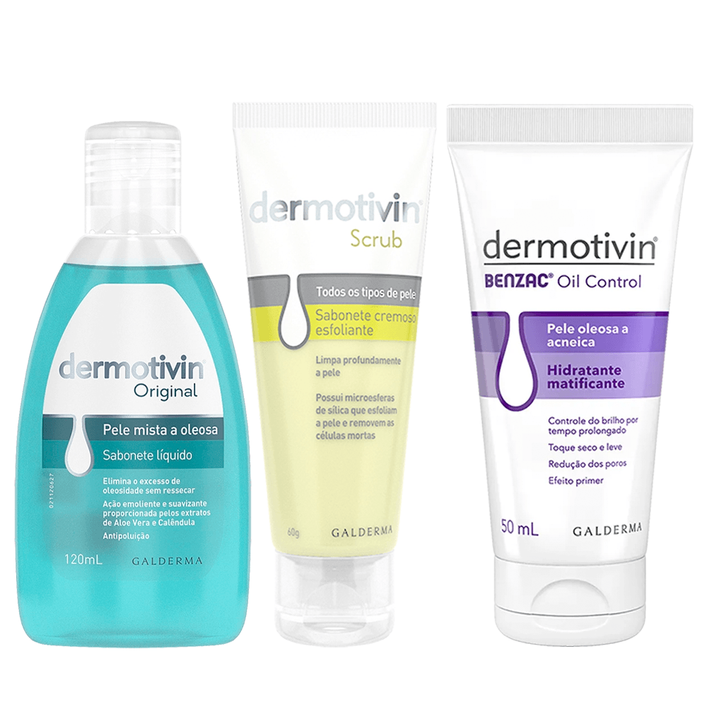 Dermotivin Kit Xô Oleosidade - Sabonete + Esfoliante Scrub + Hidratante ÚNICO 2