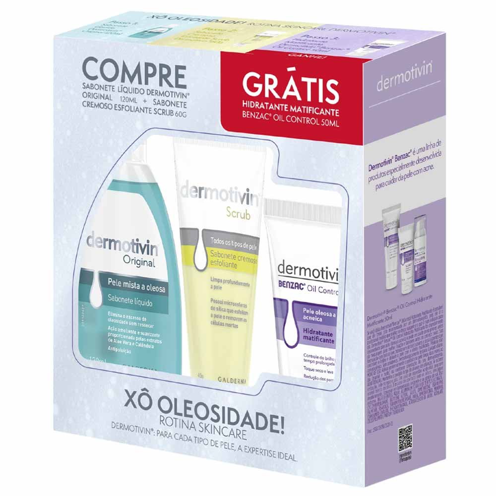 Dermotivin Kit Xô Oleosidade - Sabonete + Esfoliante Scrub + Hidratante ÚNICO 3