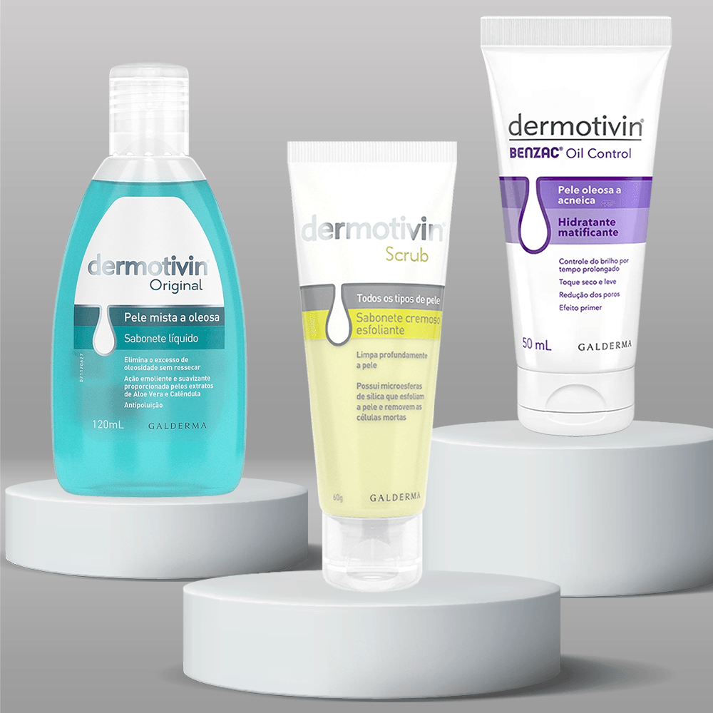 Dermotivin Kit Xô Oleosidade - Sabonete + Esfoliante Scrub + Hidratante ÚNICO 4