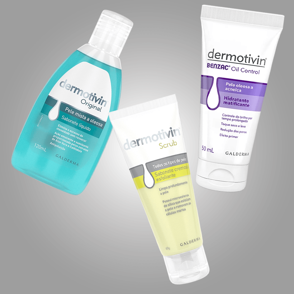 Dermotivin Kit Xô Oleosidade - Sabonete + Esfoliante Scrub + Hidratante ÚNICO 5