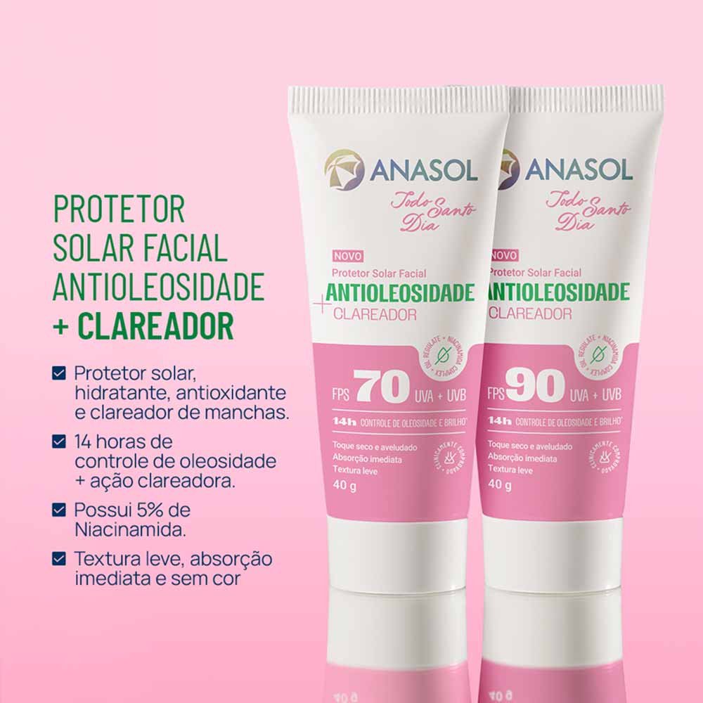 Protetor Solar Facial Anasol Antioleosidade Clareador FPS 90 40g 2