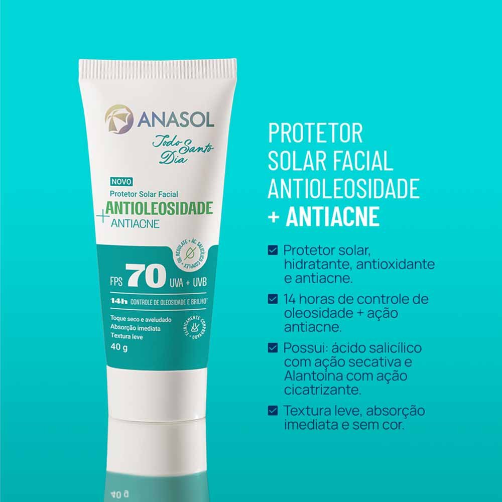 Protetor Solar Facial Anasol Antioleosidade Antiacne TSD FPS 70 40g 2