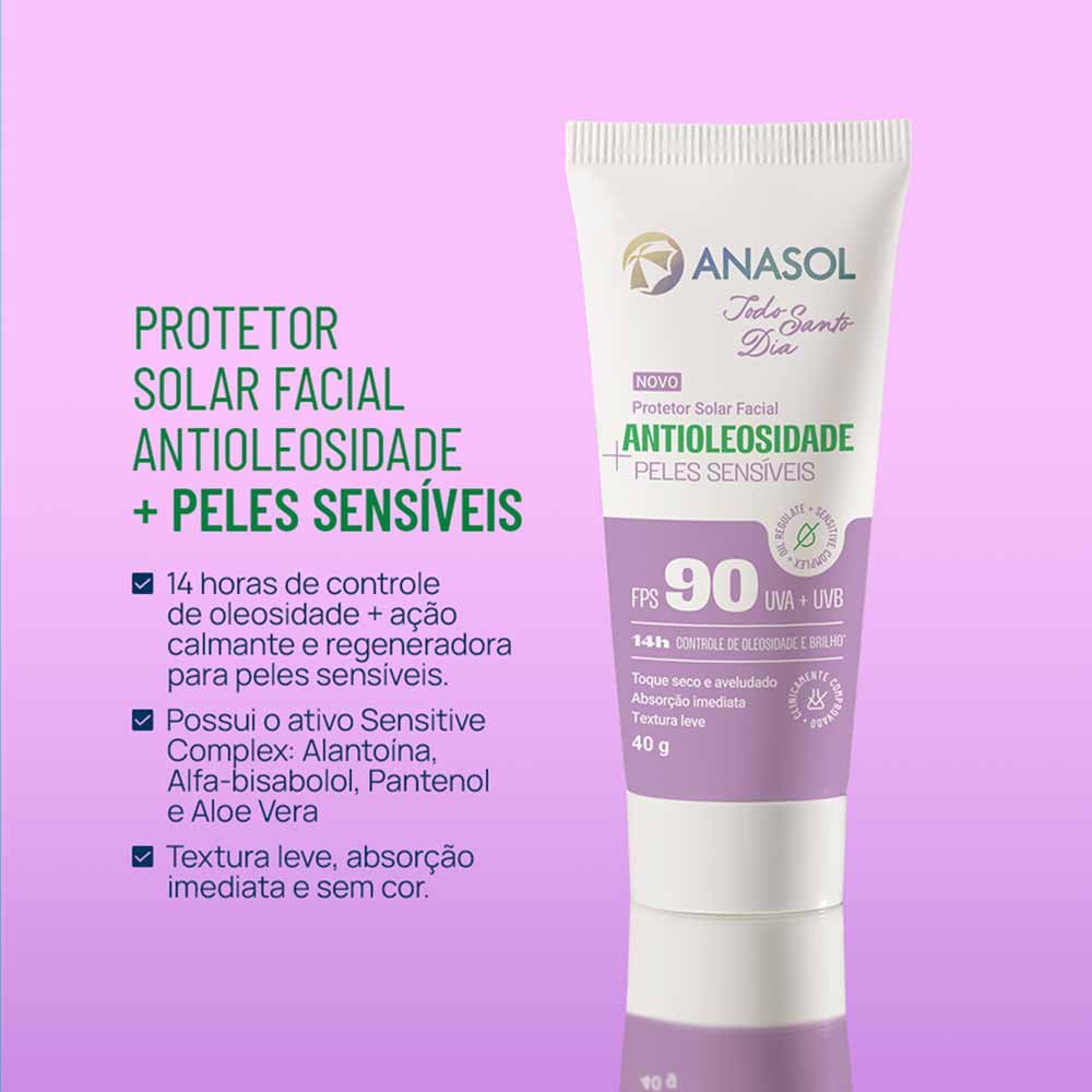 Protetor Solar Facial Anasol Antioleosidade Sensitive FPS 90 40g 2
