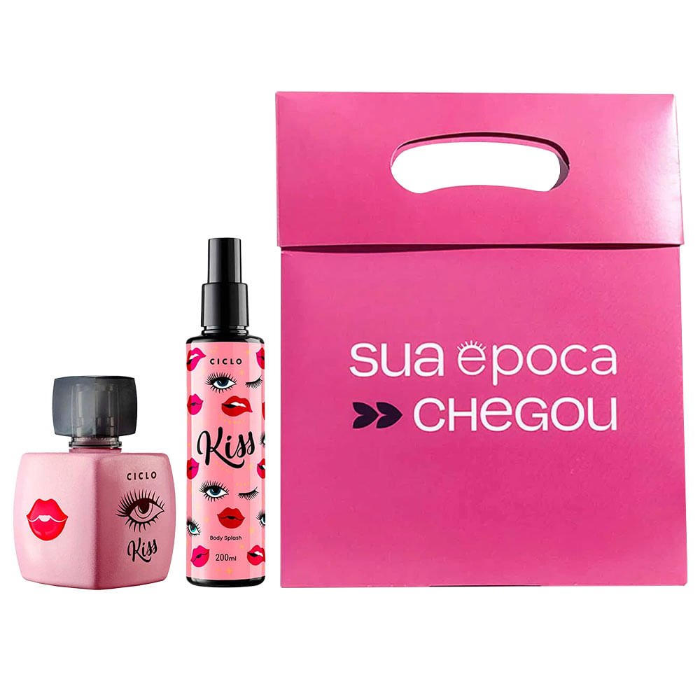 Kiss Ciclo Cosméticos Kit Presente de Natal – Perfume Feminino Deo Colônia + Body Splash + Sacola Presenteável