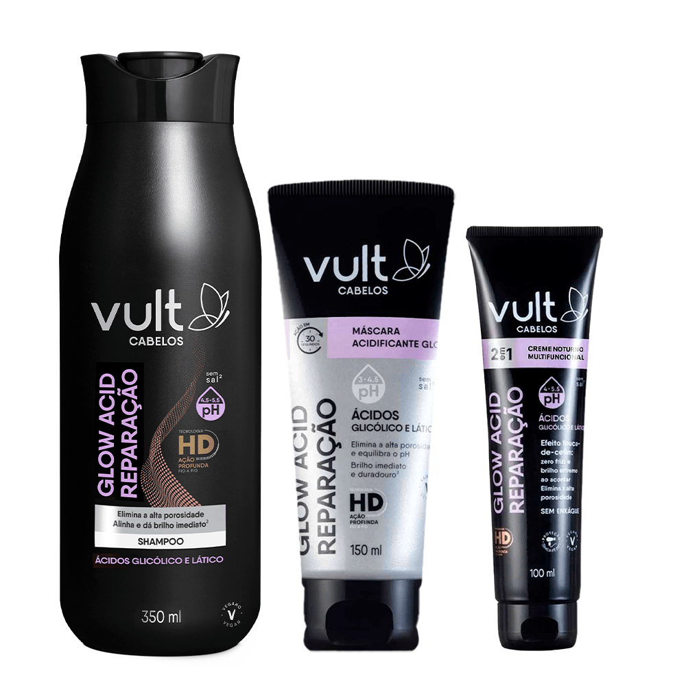 Vult Glow Acid Kit - Shampoo + Máscara Acidificante + Creme Noturno
