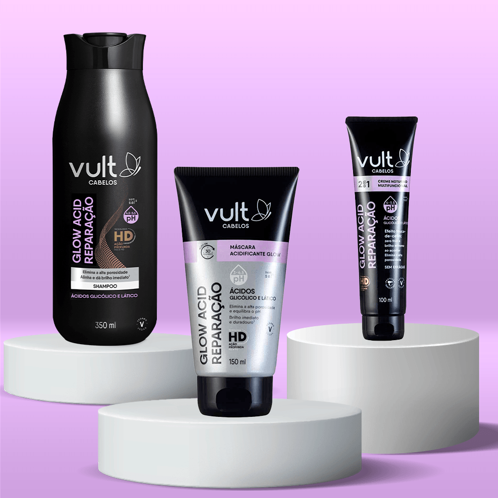 Vult Glow Acid Kit - Shampoo + Máscara Acidificante + Creme Noturno ÚNICO 3