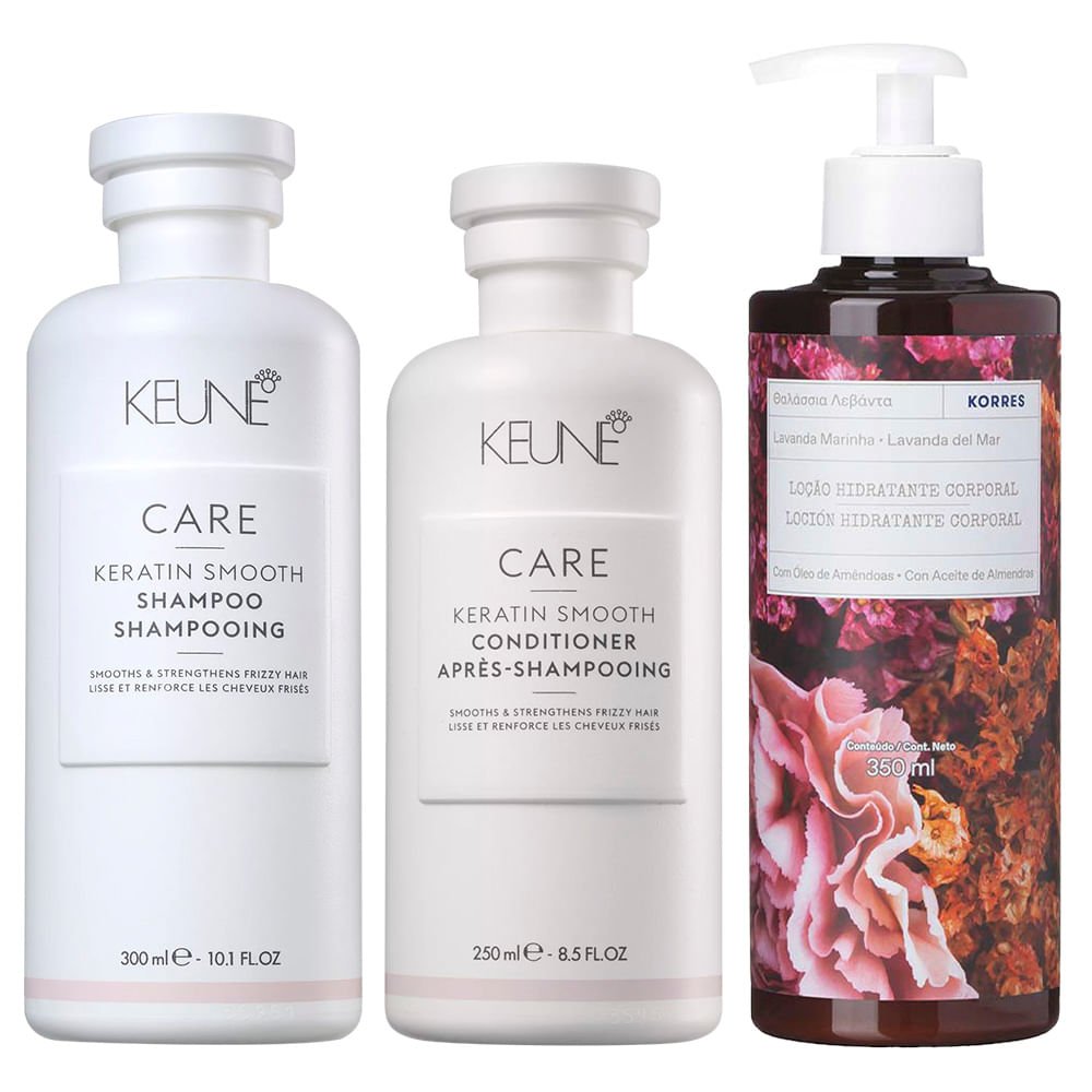 Keune & Korres Kit – Shampoo + Condicionador + Hidratante Corporal Lavanda do Mar