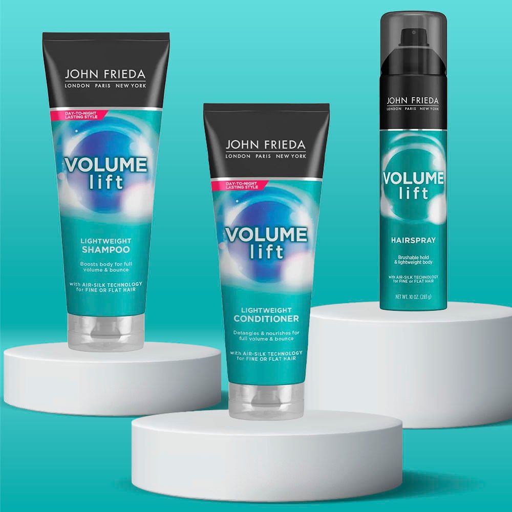 John Frieda Luxurious Volume Kit – Shampoo + Condicionador + Spray Fixador ÚNICO 3