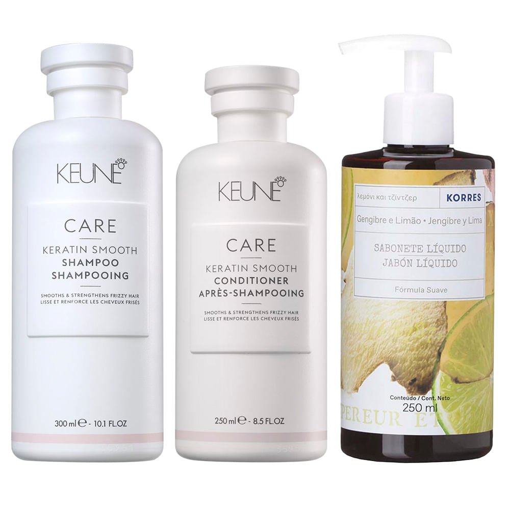 Keune & Korres Kit – Shampoo + Condicionador + Sabonete Líquido Gengibre e Lima