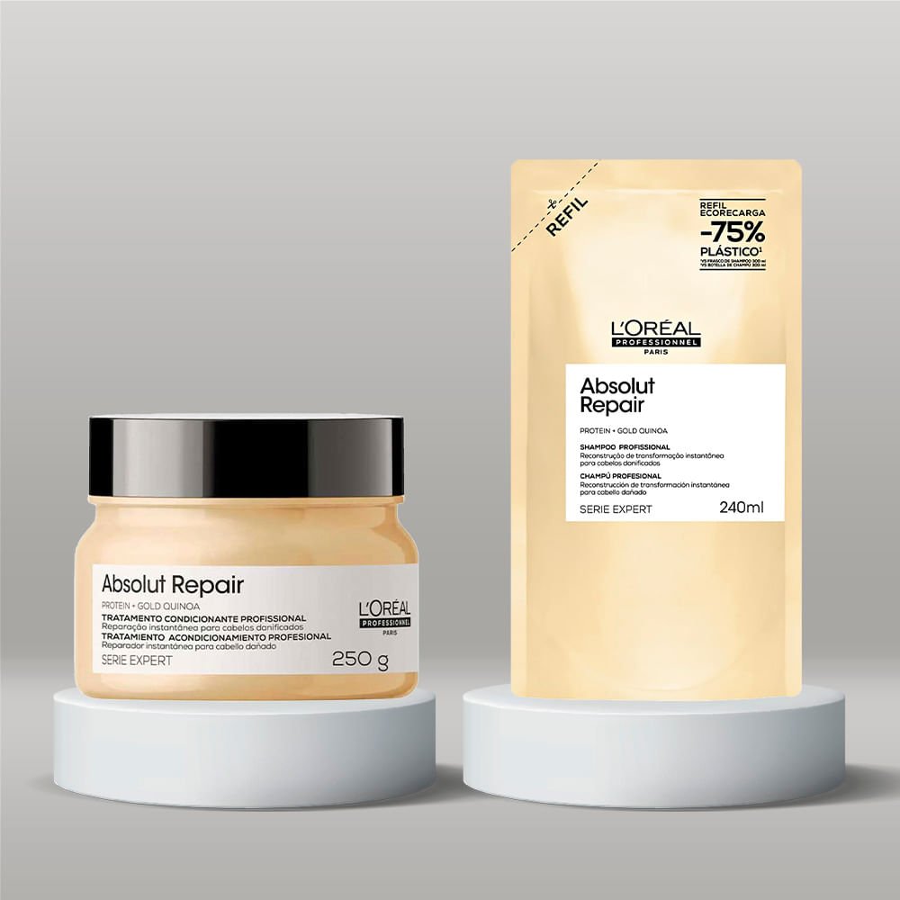 L'Oréal Professionnel Absolut Repair Gold Quinoa + Protein Kit – Refil Shampoo + Tratamento ÚNICO 3