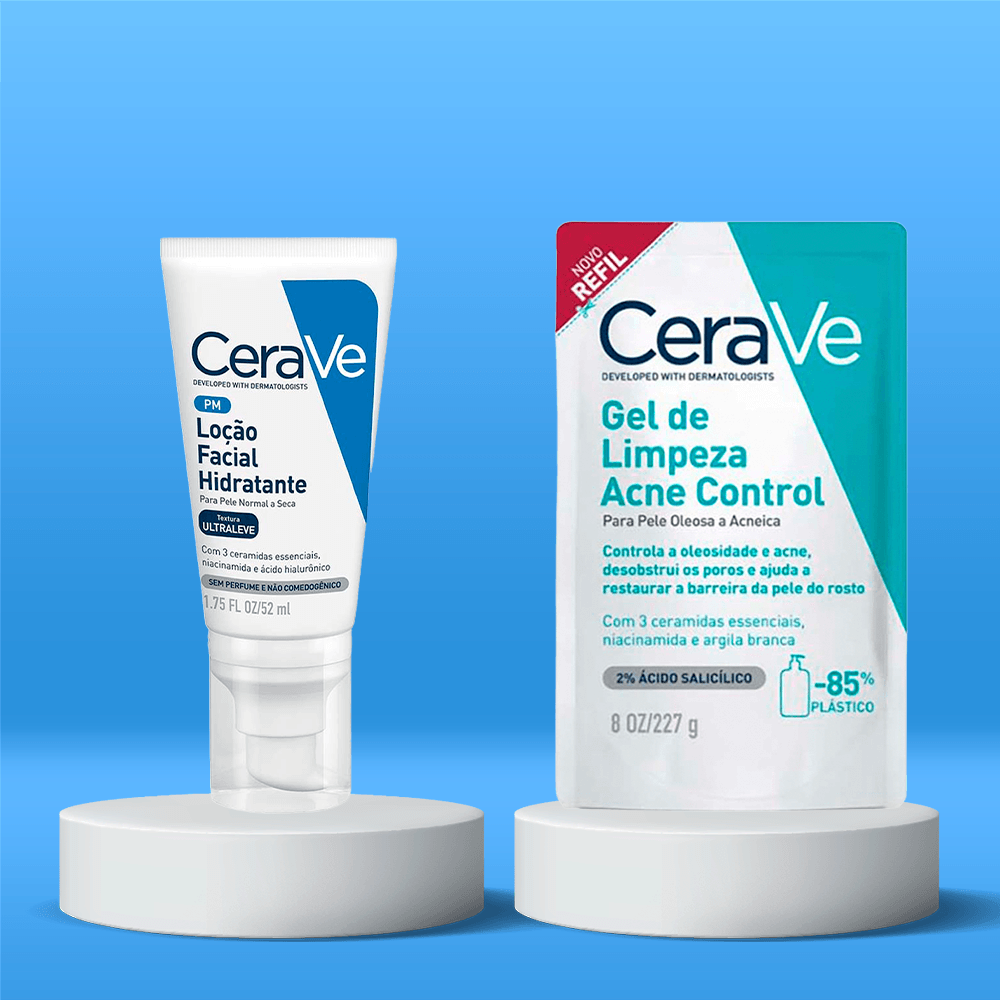 Kit CeraVe Tratamento de Acne: Gel de Limpeza Refil + Hidratante Facial ÚNICO 2