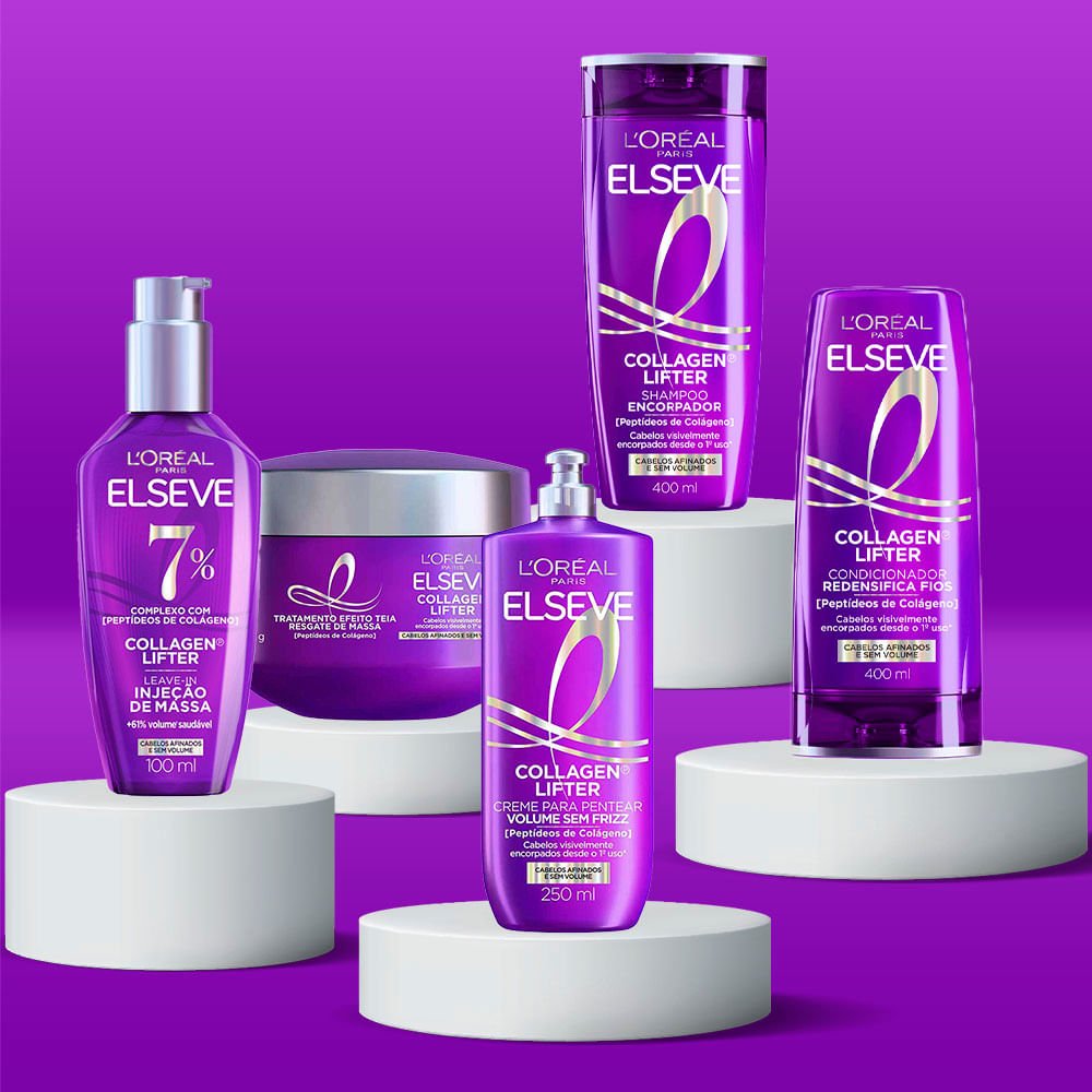 Kit L’oréal Paris Collagen – Creme Para Pentear + Máscara + Leave-in + Condicionador + Shampoo ÚNICO 2