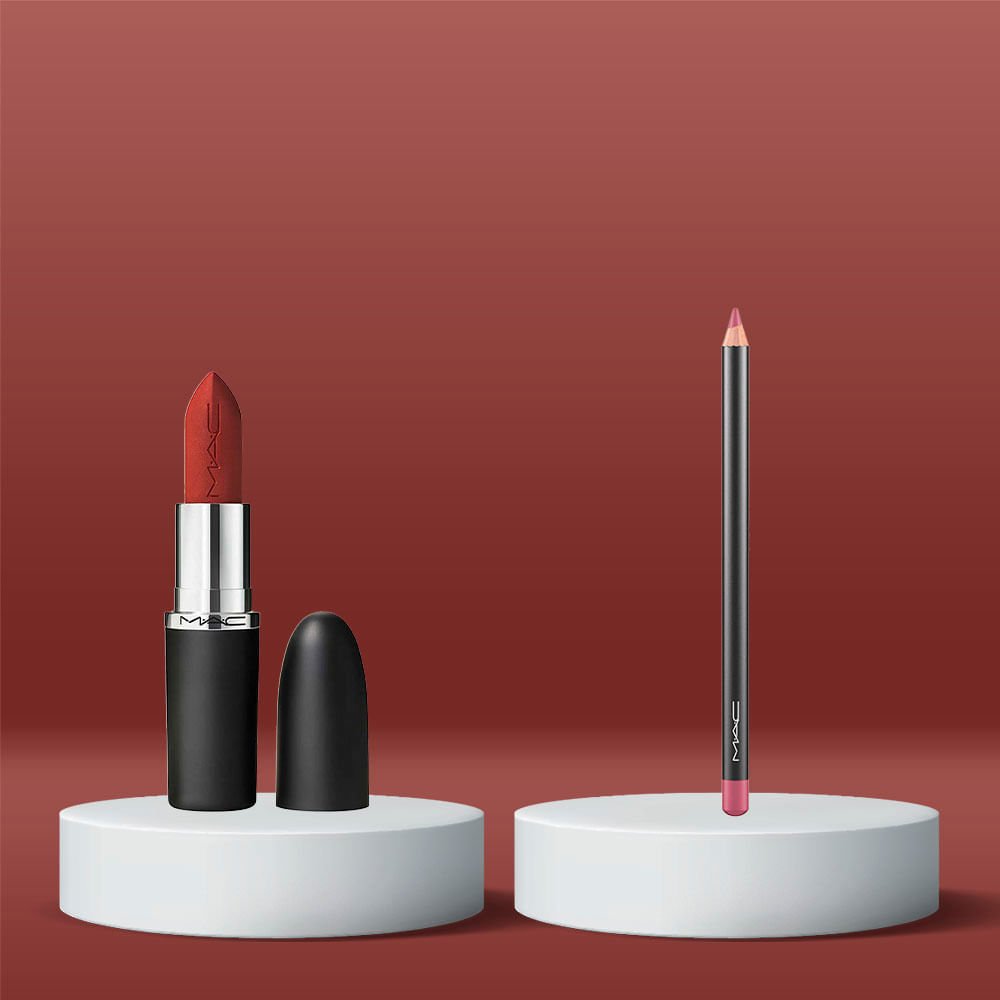 Kit de Maquiagem M.A.C Batom Silky Matte Chili + Lápis de Boca Soar ÚNICO 2