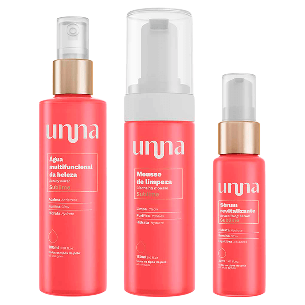 Kit Skincare Unna Beleza Sublime: Mousse + Água + Sérum Facial ÚNICO 1