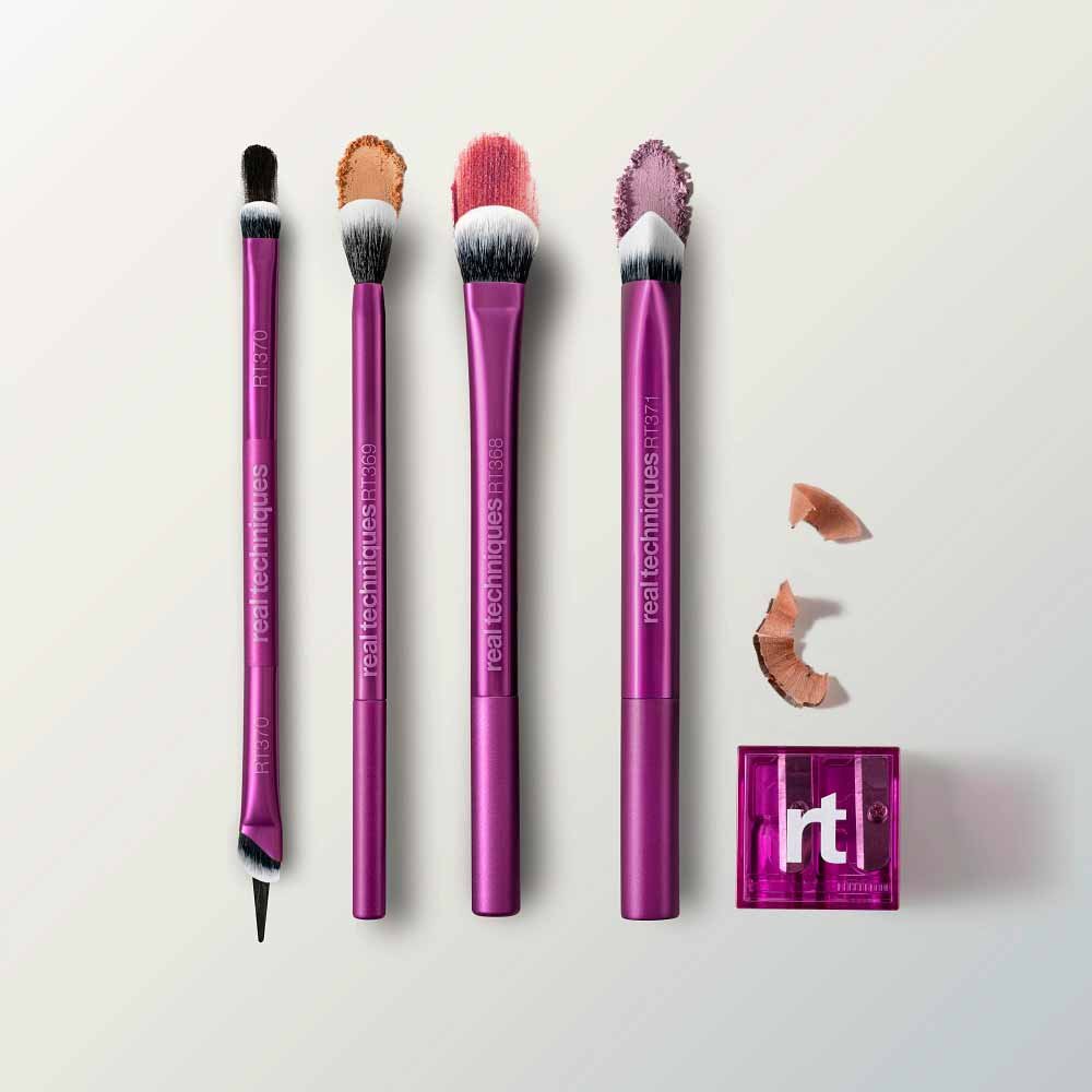 Real Techniques Eye-Conic Essentials Brush Kit - 4 Pincéis + 1 Apontador ÚNICO 4