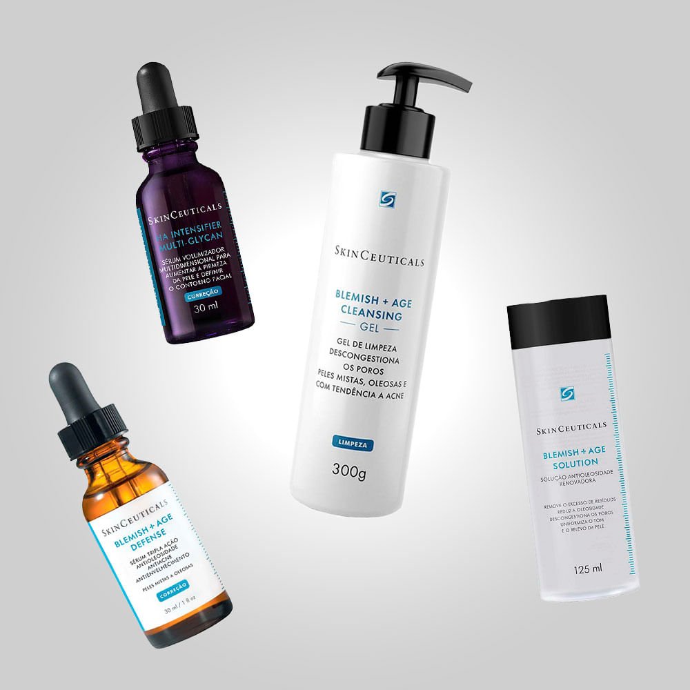 Kit SkinCeuticals Blemish + Age - Gel de Limpeza + Tônico + Sérum Antiacne + H.A. Intensifier ÚNICO 3