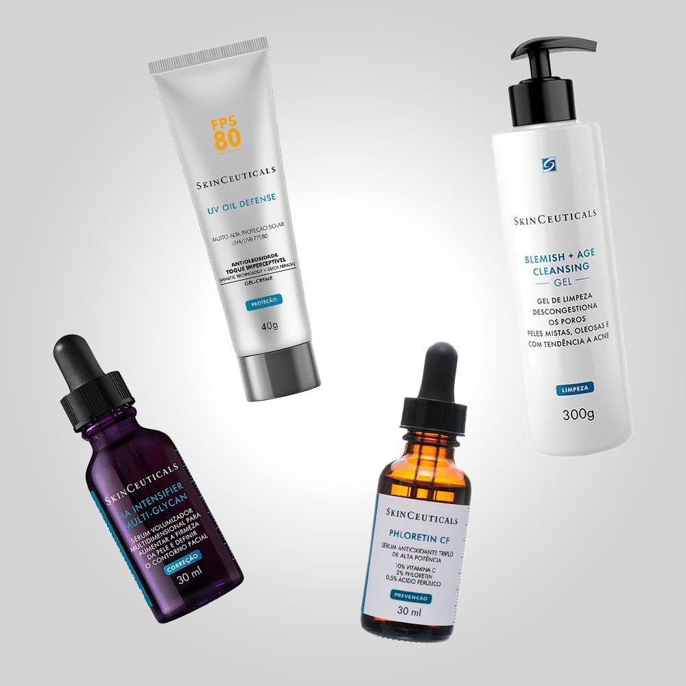 Kit SkinCeuticals Anti-idade e Oleosidade - Gel de Limpeza + Phloretin CF + H.A. Intensifier + Protetor FPS 80 ÚNICO 3