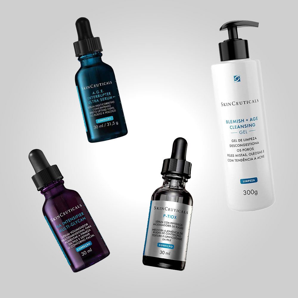 Kit SkinCeuticals Protocolo Anti-idade - Gel de Limpeza + P-Tiox + H.A. Intensifier + A.G.E. Ultra ÚNICO 3