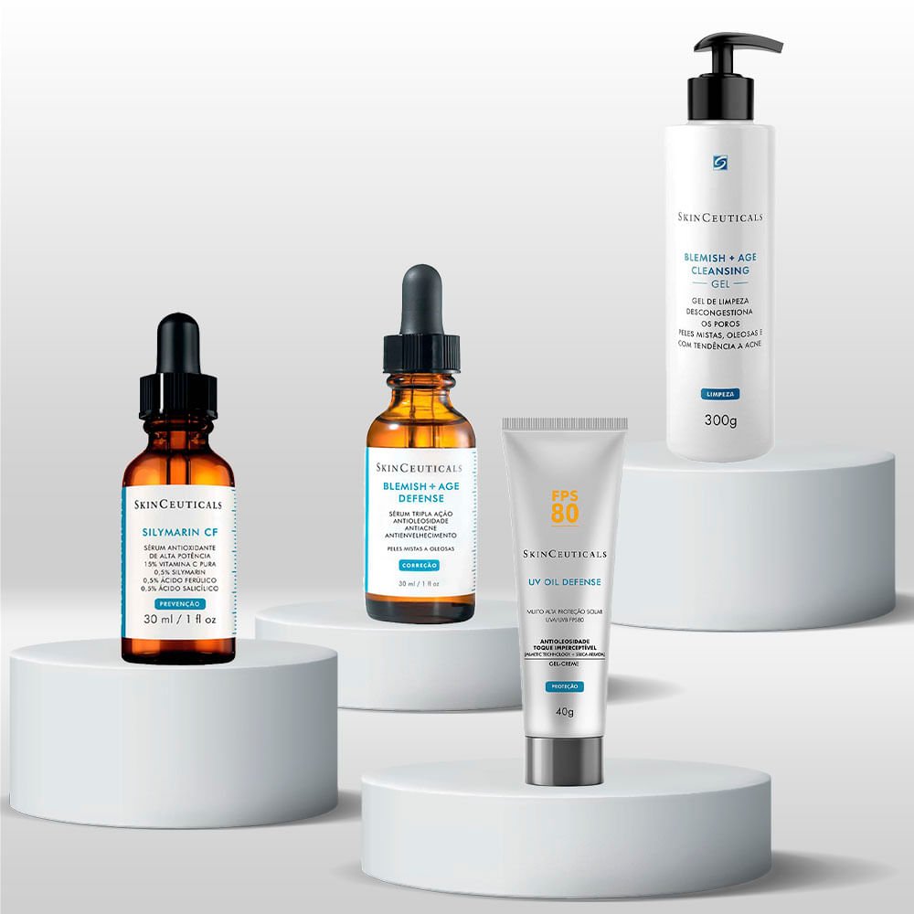 Kit SkinCeuticals Antiacne e Oleosidade - Gel de Limpeza + Silymarin CF + BAge Defense + UV Oil Defense FPS 80 ÚNICO 2