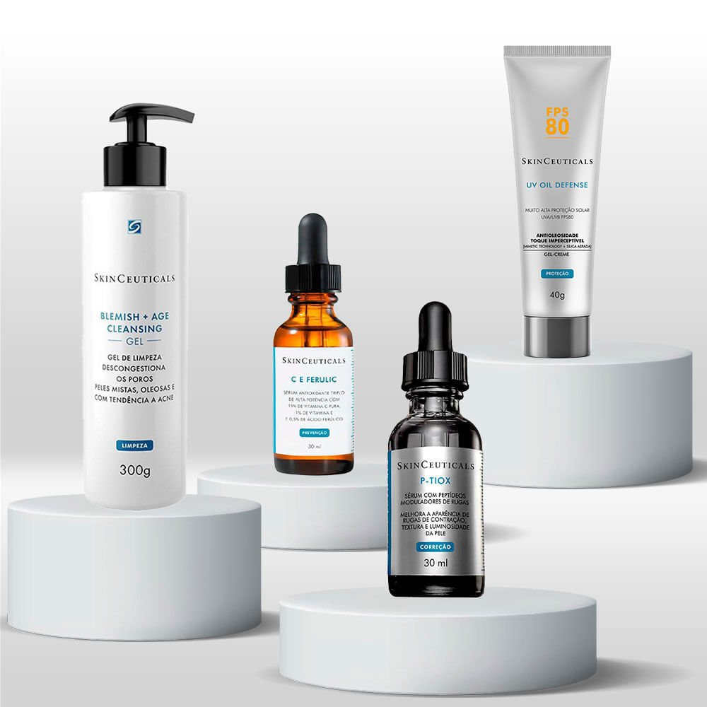 Kit SkinCeuticals Rugas e Linhas: Gel de Limpeza + Sérum C E Ferulic + P-Tiox + Protetor FPS 80 ÚNICO 2