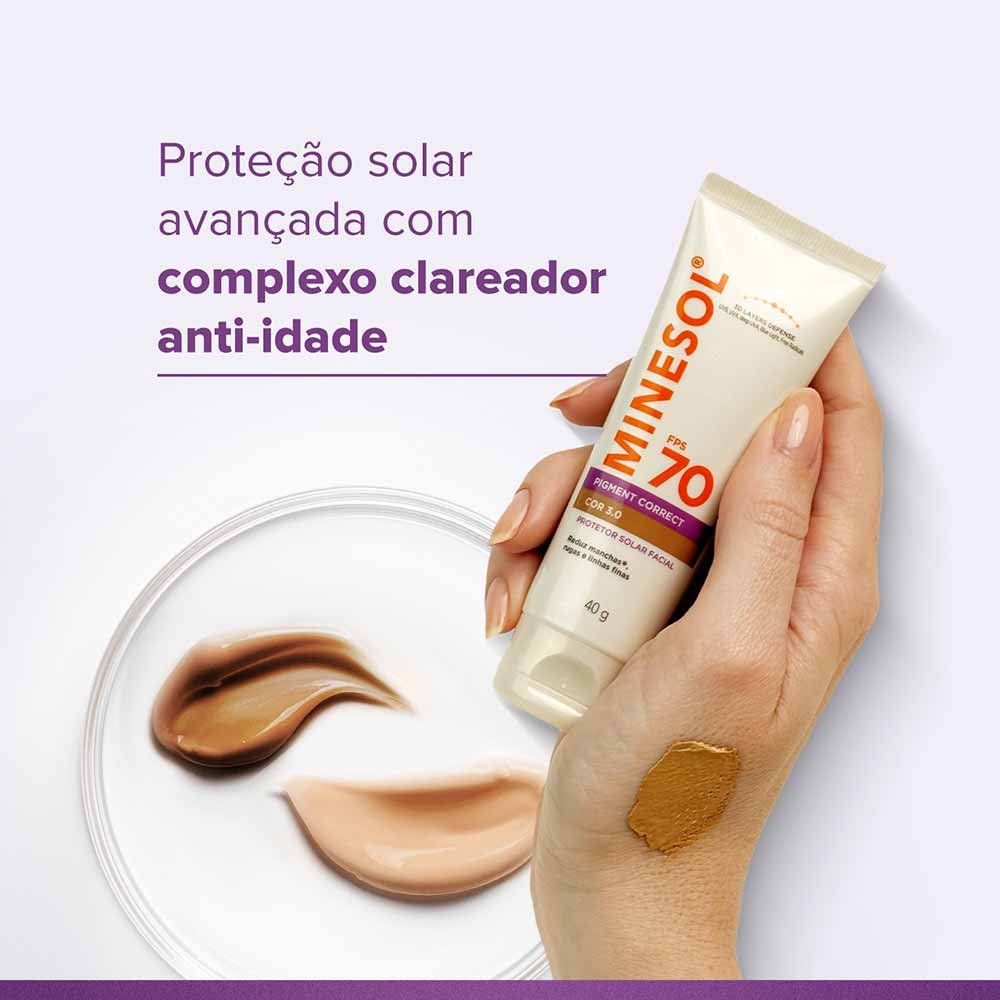 Protetor Solar Facial MINESOL Pigment Correct FPS 70 40g Cor 2.0 4