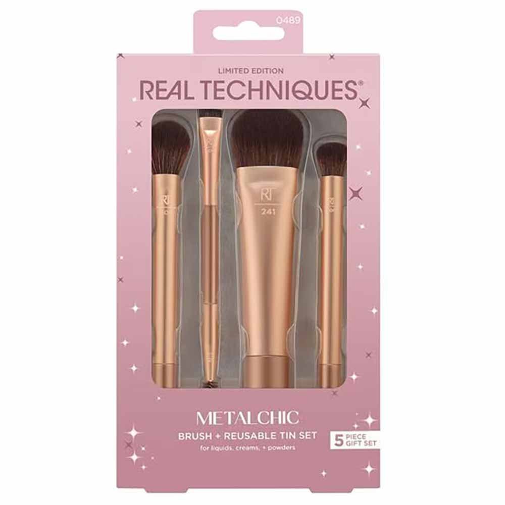 Kit de Pincéis Real Techniques Metalchic com Pincéis e Estojo Reutilizável