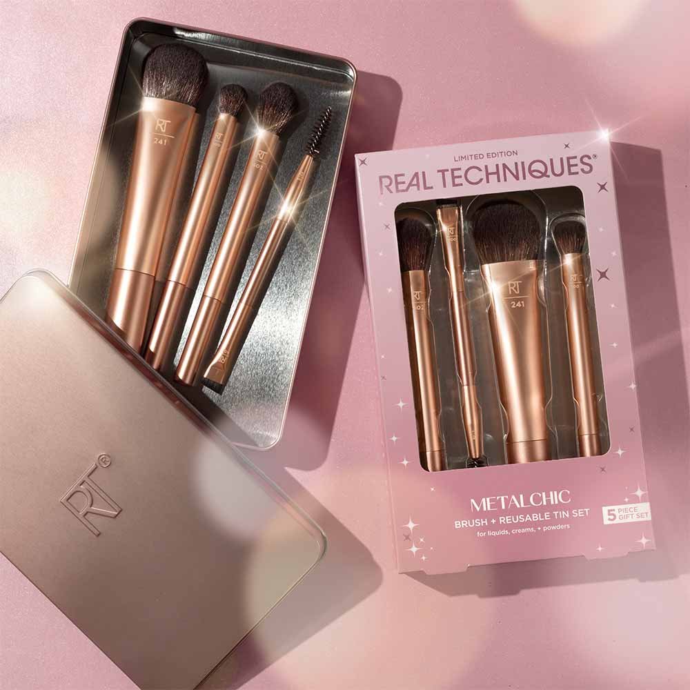 Kit de Pincéis Real Techniques Metalchic com Pincéis e Estojo Reutilizável ÚNICO 2