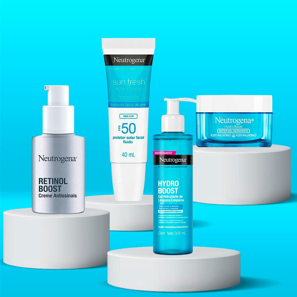Kit Rotina Facial Antissinais Neutrogena Hydro Boost e Retinol Boost - Limpeza + Creme Antissinais + Water Gel + Protetor Solar FPS 50 ÚNICO 2