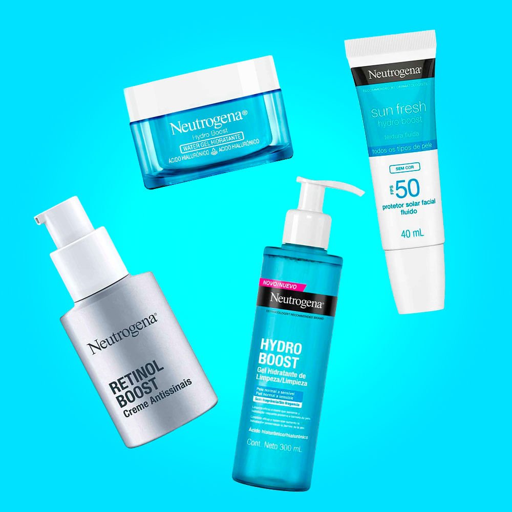 Kit Rotina Facial Antissinais Neutrogena Hydro Boost e Retinol Boost - Limpeza + Creme Antissinais + Water Gel + Protetor Solar FPS 50 ÚNICO 3