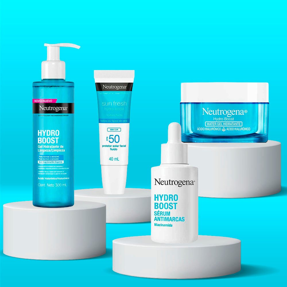 Kit Rotina Facial Completa Neutrogena Hydro Boost - Gel Limpeza + Sérum Antimarcas + Water Gel + Protetor Solar FPS 50 ÚNICO 2