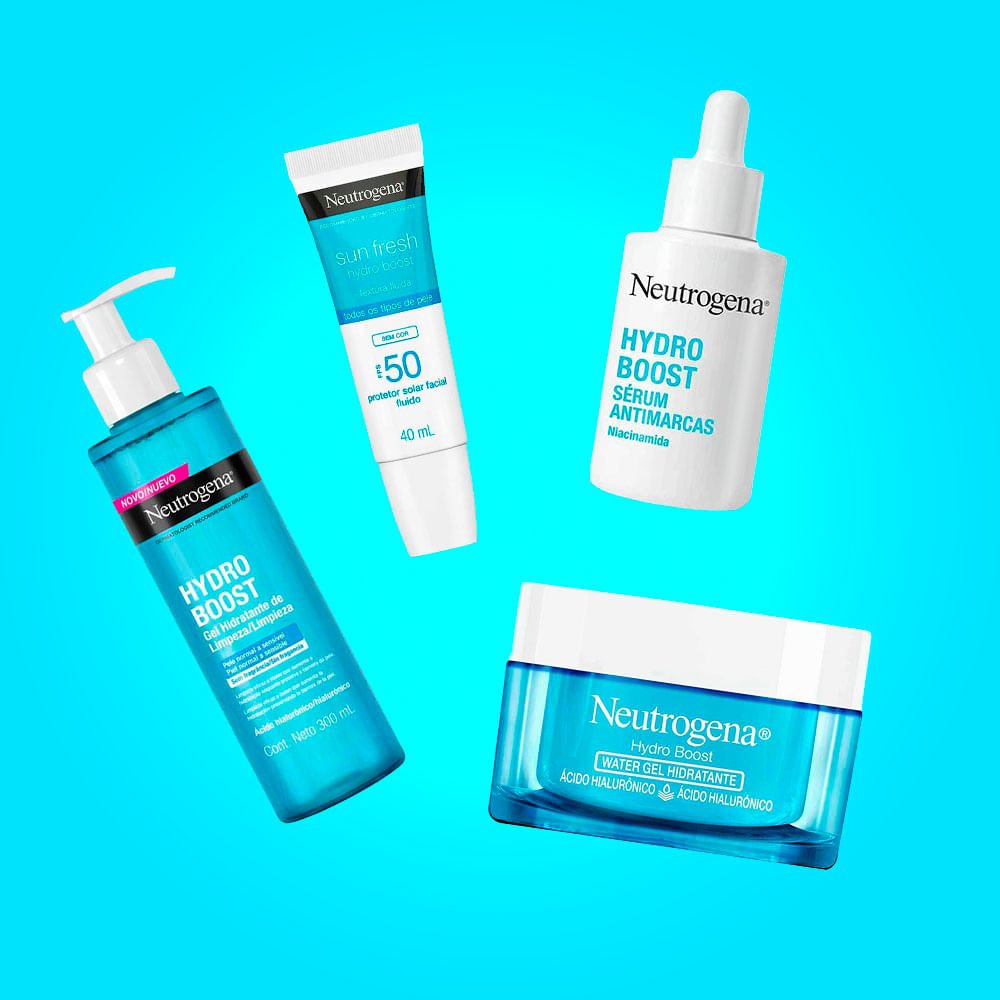 Kit Rotina Facial Completa Neutrogena Hydro Boost - Gel Limpeza + Sérum Antimarcas + Water Gel + Protetor Solar FPS 50 ÚNICO 3