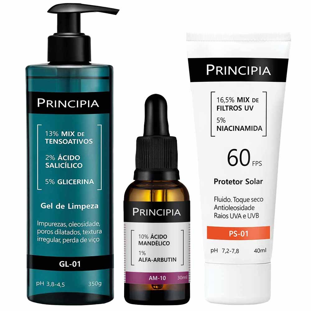 Principia Kit - Protetor Solar FPS60 + Gel de Limpeza + Sérum AM-10