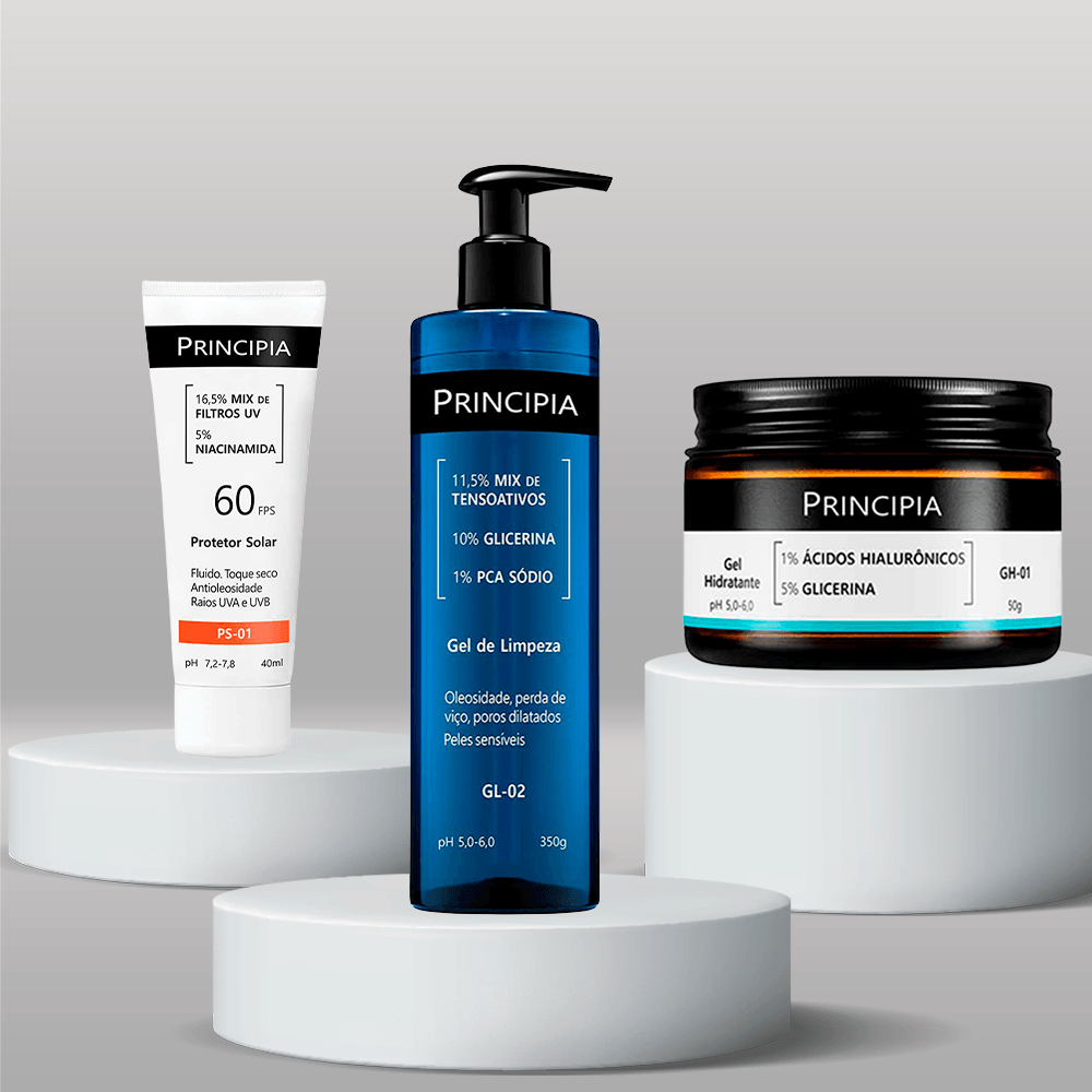 Kit Principia Pele Oleosa: Gel de Limpeza + Gel Hidratante + Protetor Solar FPS 60 ÚNICO 2