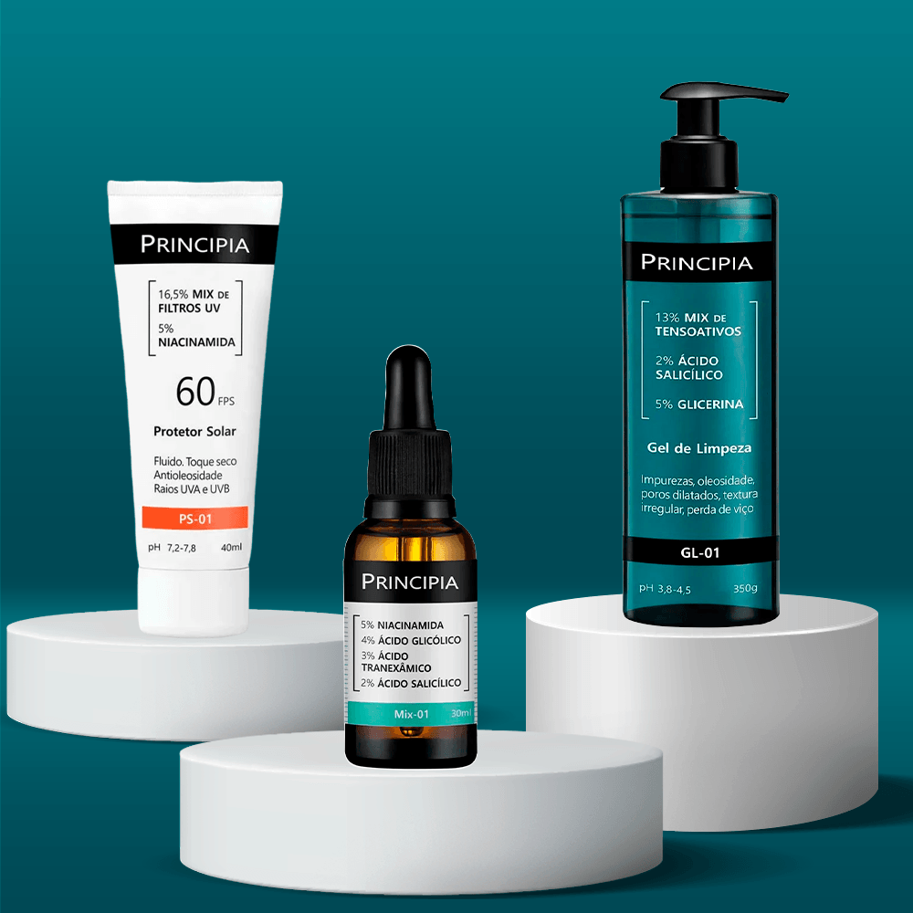 Principia Kit - Protetor Solar Facial PS-01 FPS60 + Sérum Facial Anti-Acne Mix-01 + Gel de Limpeza Facial GL-01 ÚNICO 2