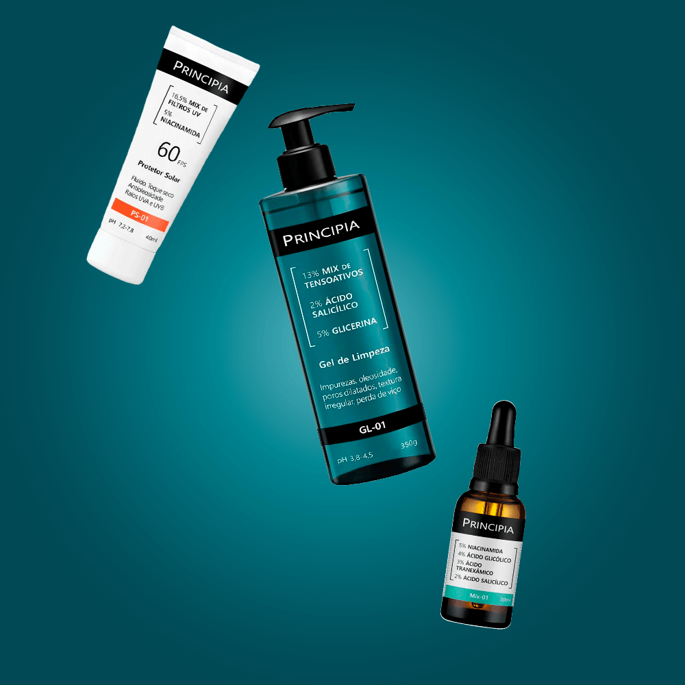 Principia Kit - Protetor Solar Facial PS-01 FPS60 + Sérum Facial Anti-Acne Mix-01 + Gel de Limpeza Facial GL-01 ÚNICO 3