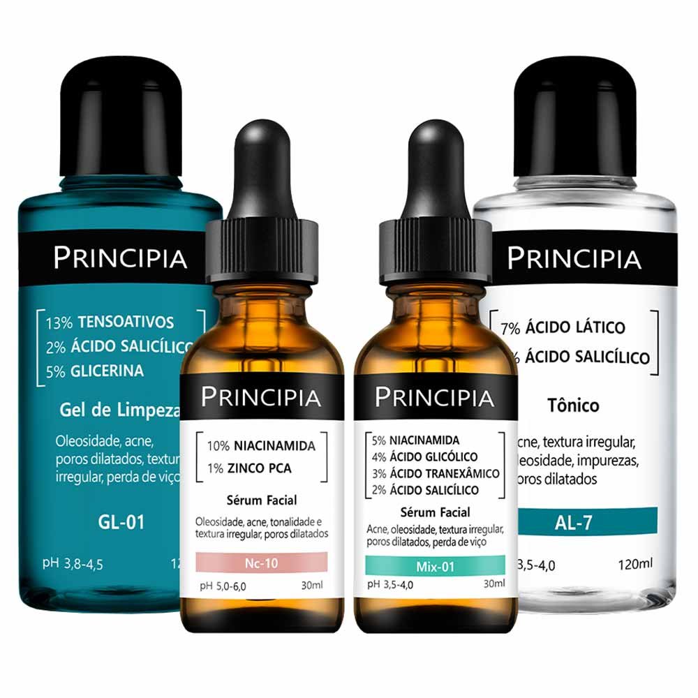 Kit Principia Antiacne Avançado - Gel de Limpeza + Tônico + 2 Séruns