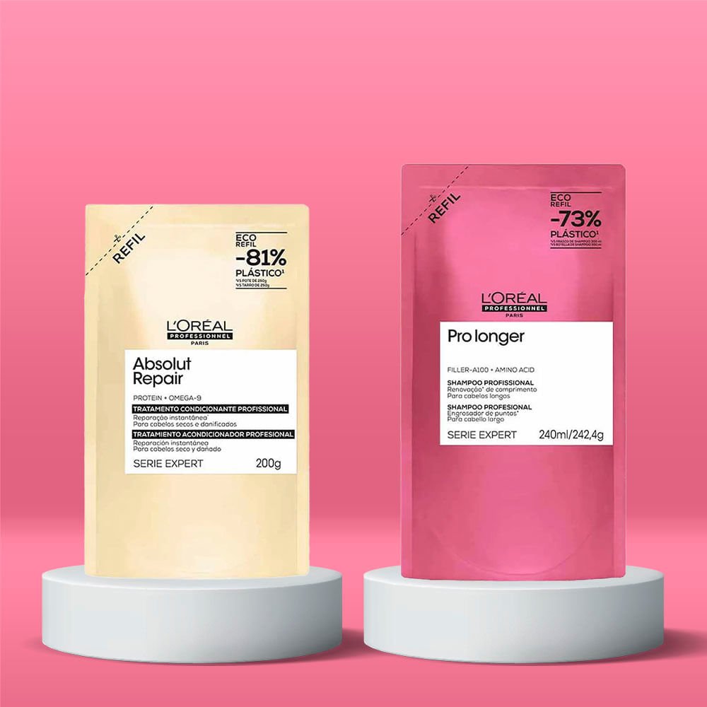 Kit Refil L'oreal Professional – Shampoo Pro Longer + Máscara Absolut Repair Proteína e Ômega 9 ÚNICO 2