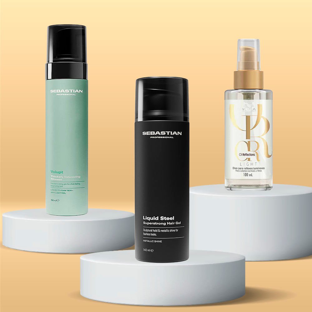 Kit Sebatian - Gel Fixador Liquid Steel + Mousse Sebastian Volupt + Óleo Wella ÚNICO 2