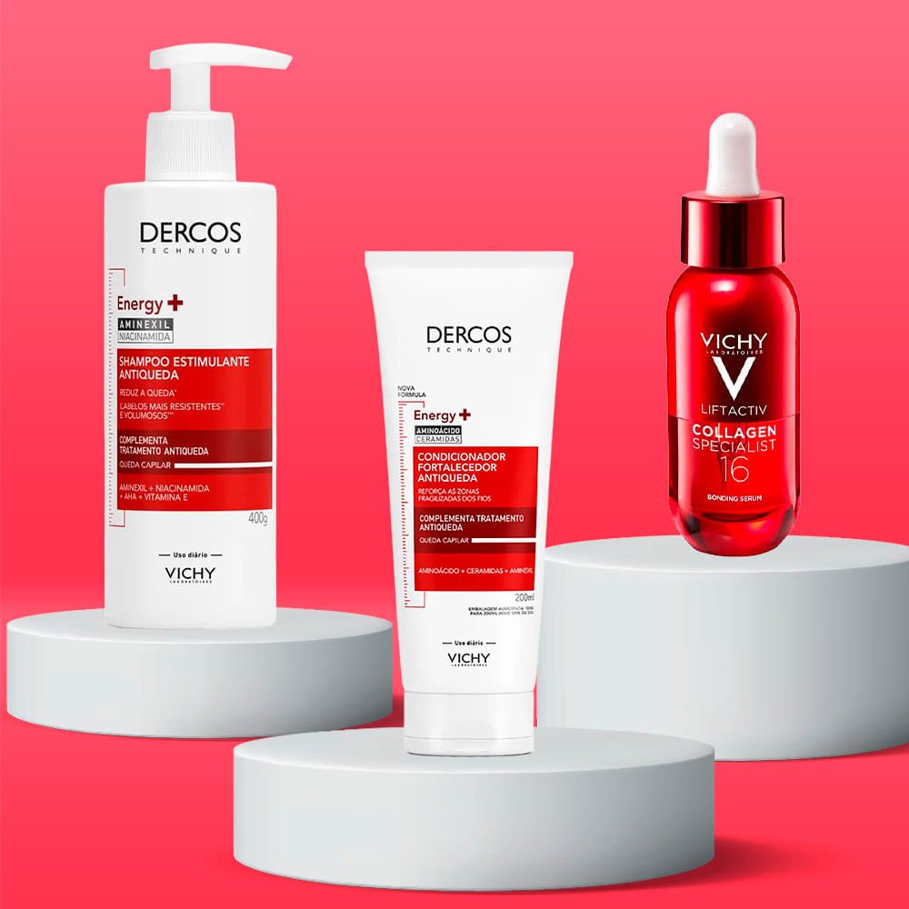 Kit Vichy – Shampoo Dercos Energy Estimulante + Condicionador Energizante Antiqueda + Sérum Facial Liftactiv Colágeno Specialist 16 ÚNICO 2
