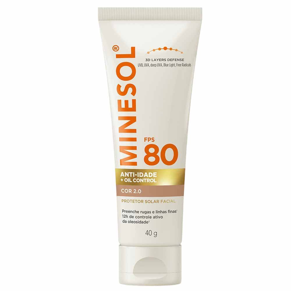 Protetor Solar Facial Minesol Anti-idade + Oil Control FPS 80