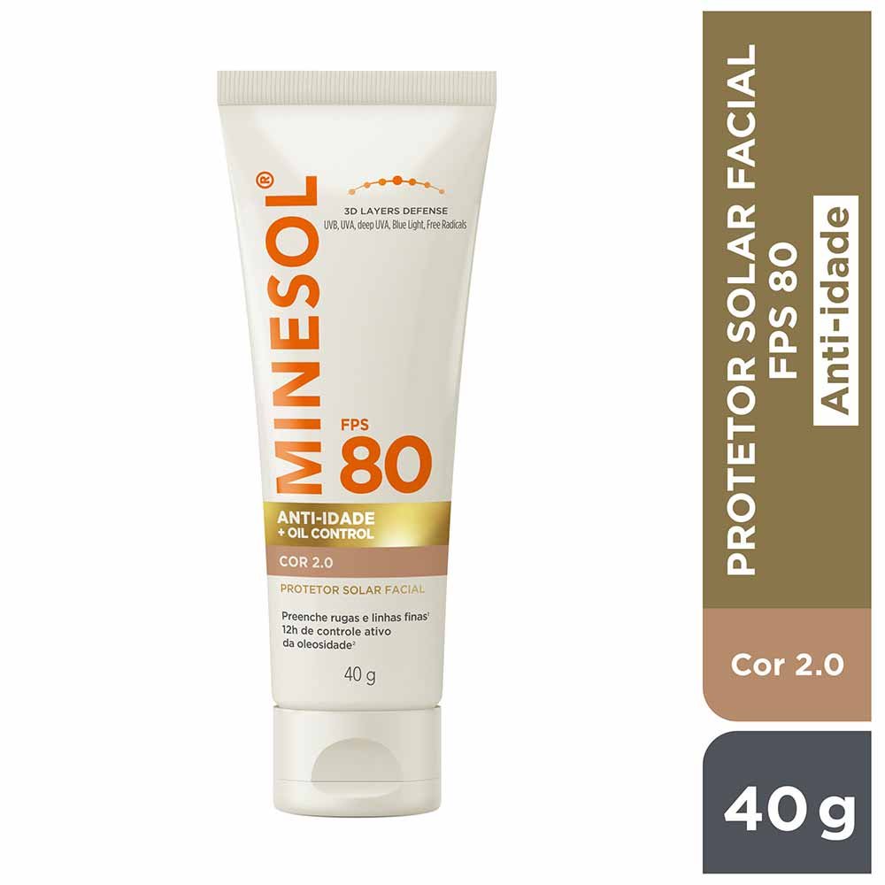 Protetor Solar Facial Minesol Anti-idade + Oil Control FPS 80 Cor 2.0 4