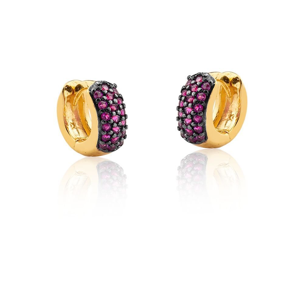 Brinco De Argolas Pequeno Com Zirconias Rubi banhado em ouro 18k Dourado 1